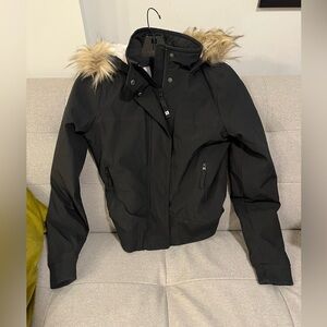Hollister Black Winter Bomber Jacket with Removable Faux Fur Hood Lining